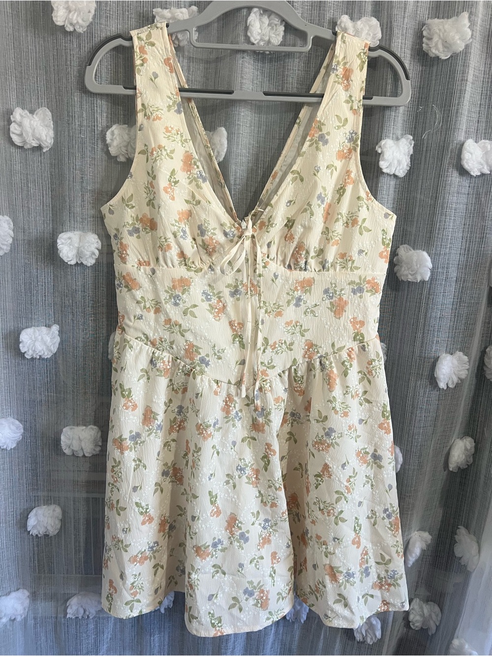 Cider Cream Floral Mini Dress with Peach & Green Accents - Picture 1 of 3